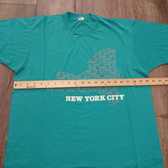 VTG New York City NYC Adult XL Shirt State Single Stitch Teal Turquoise USA 80s - Picture 6 of 8